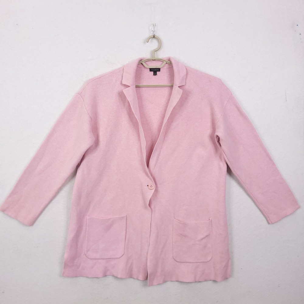 Talbots Patch Pocket Sweater Blazer XL Baby Pink Capsule Casual Preppy 1 Button